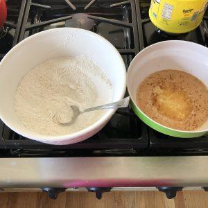 Mixing donut batter ingredients