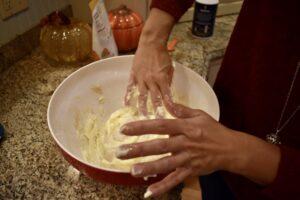 Mixing the butter into the dough